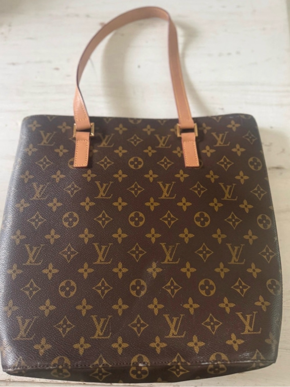 Louis Vuitton Monogram Canvas Tote with Tan Straps